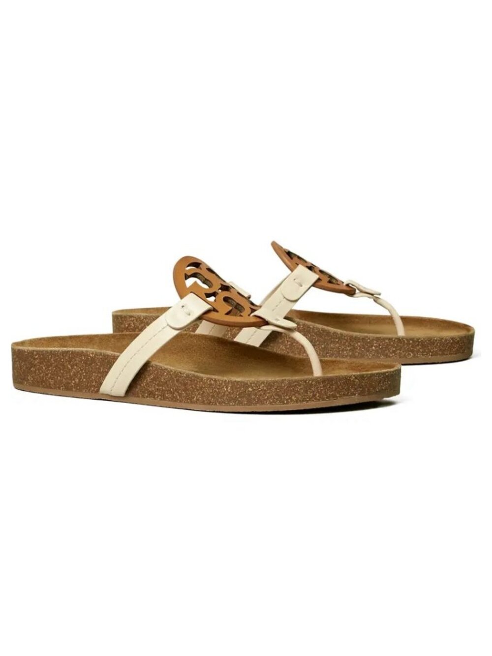 NIB Tory Burch Miller Cloud Leather Sandal Cream Caramel 6.5 7 7.5 8.5 9 9.5 10